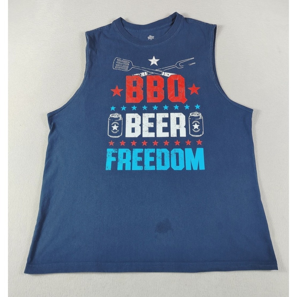 Way To Celebrate Shirt Mens Large Blue BBQ Beer‎ Freedom Sleeveless Patriotic